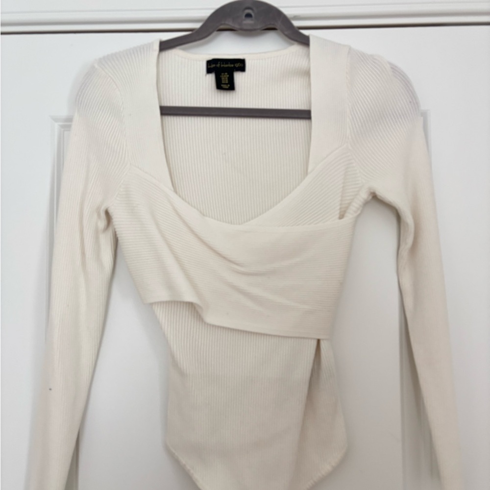 House of Harlow 1960 Cream Ribbed Long-Sleeve Bodysuit - Picture 3 of 6